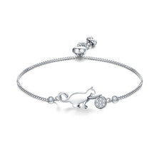 Load image into Gallery viewer, Silver Crystal Cat And Ball Charm Bracelet
