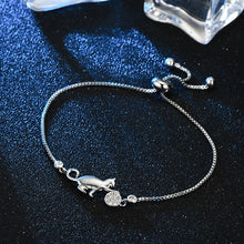Load image into Gallery viewer, Silver Crystal Cat And Ball Charm Bracelet
